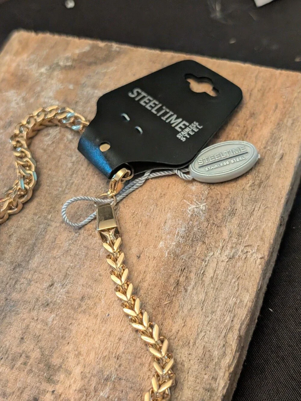 STEELTIMEMen's 18k Gold Plated Stainless Steel Wheat Chain and Simulated Diamond